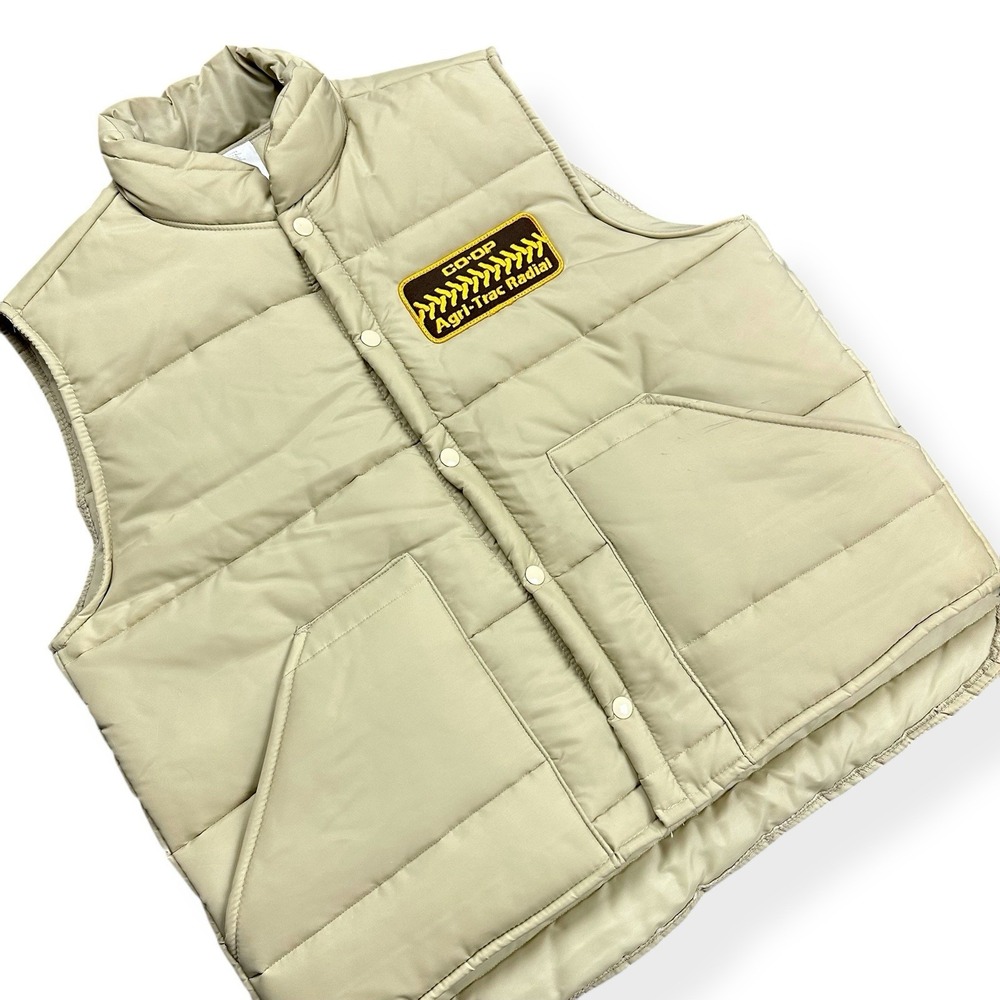 VTG 80s CO-OP Agri-Trac Radial Puffer Quilted Vest‎ Tan Men's Size Large Patch - Picture 11 of 13